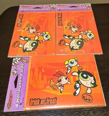 Power Puff Girls Halloween Cards, Trick or Treat, 2002, Lot of 3 Packs, Cartoon