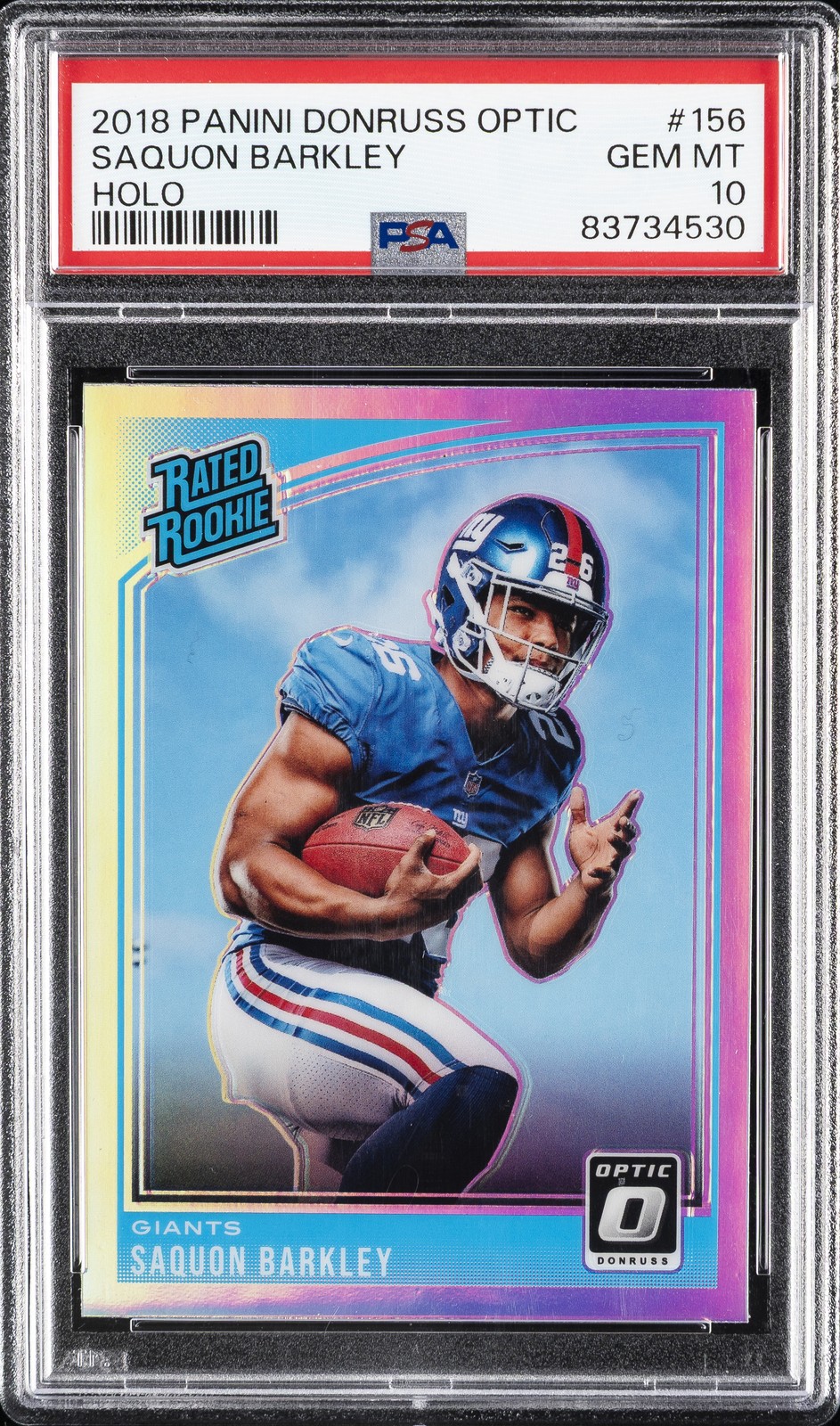 2018 PANINI DONRUSS OPTIC HOLO #156 SAQUON BARKLEY ROOKIE RC PSA 10