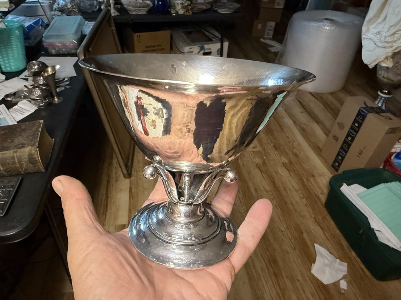 George Jensen Sterling Silver Hand Wrought Footed Bowl 17 B Johan Rohde Blossom
