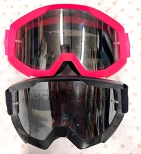 100% Strata Set of 2 Goggles Pink & Black Protective Lens w Adjustable Straps