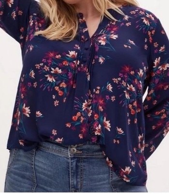 Torrid Women s Boho  Blue Floral Tunic Top Peasant Blouse Top Sz. 3