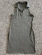 Express Green Ribbed Knit Bodycon Dress – Sleeveless Collared Pullover Size L