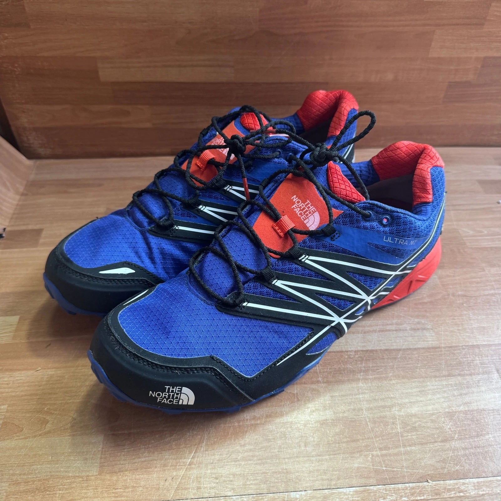 The North Face Ultra MT trail running shoes, blue/orange size 10