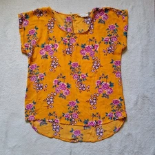 Hippie Rose Orange Floral Print Lightweight Blouse Boho Luxe Style Women's Large