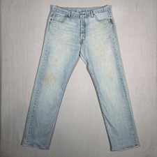 Levis 501 Jeans Mens 36x34 Blue Button Fly Light Wash Straight Denim Workwear
