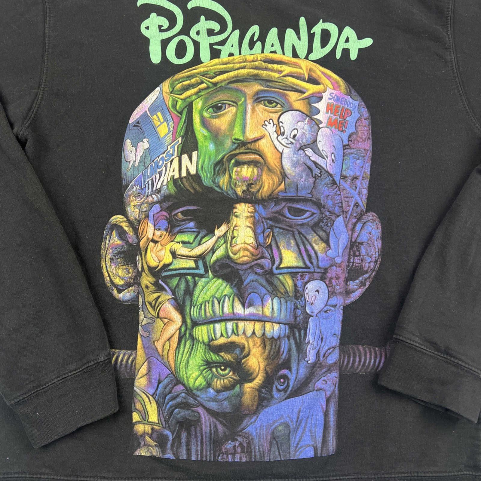 PoPaganda Ron English Sweatshirt Sz M Black Jesus Frankenstein Casper Art Mashup image 9