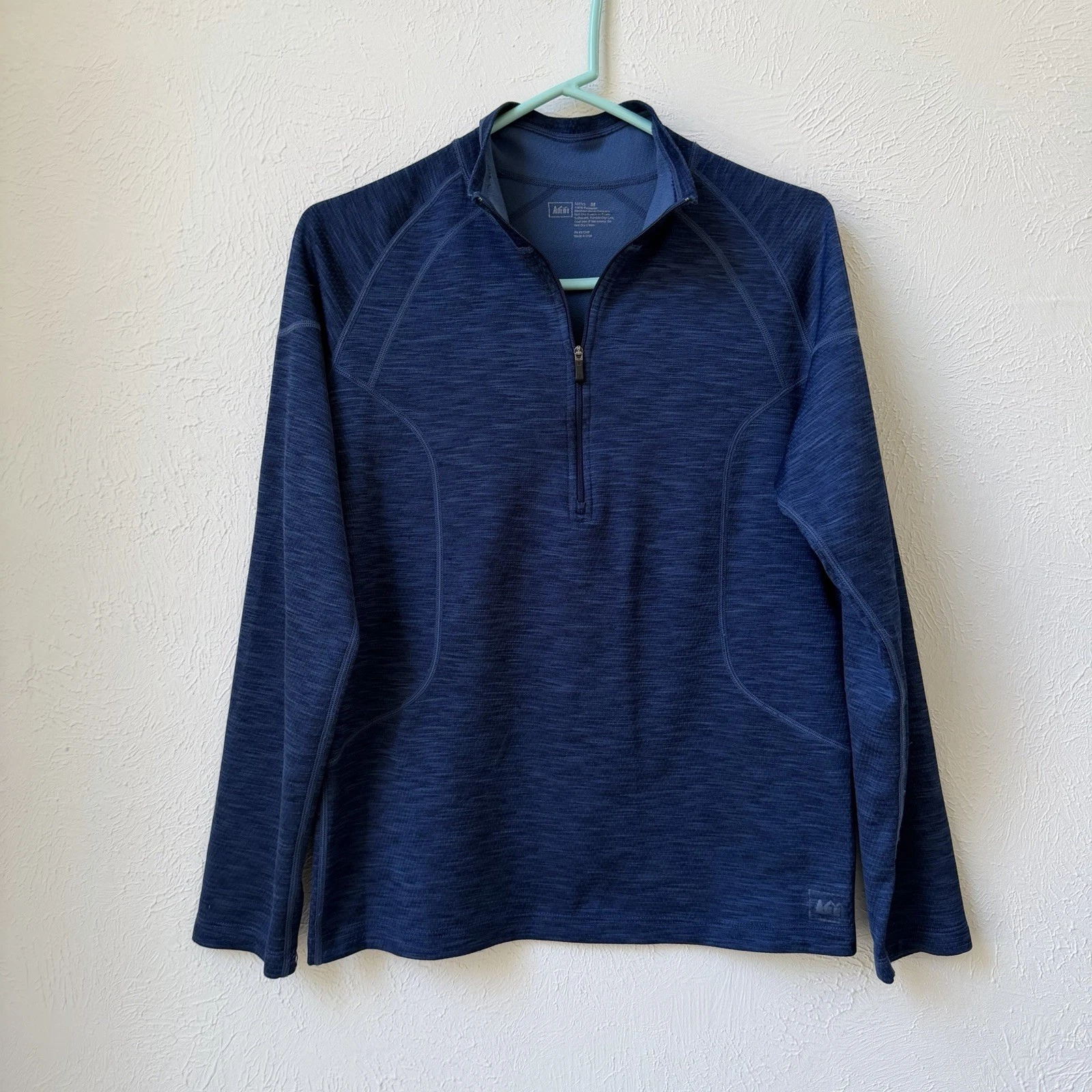 REI Co-op Base Layer Shirt Men's Sz Medium Thermal 1/4 Zip Pullover Top Blue