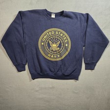 Vintage Navy Sweatshirt - Men Size L - Blue Double Sided Long Sleeve Made In USA