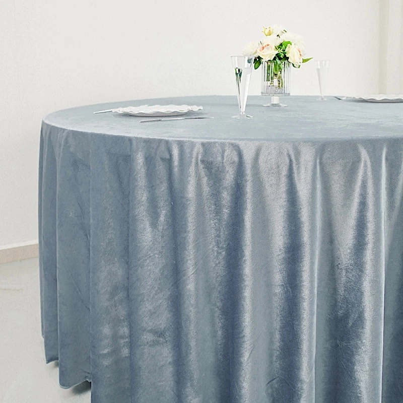 DUSTY BLUE 120" Round Premium Velvet Tablecloth Event Wedding Reception Linens - Image 4 of 4