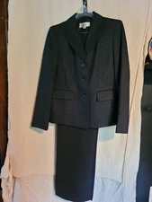 Le Suit Women's Pant Suit Size 6 Black Lined Rainbow Thread Weave Jacket