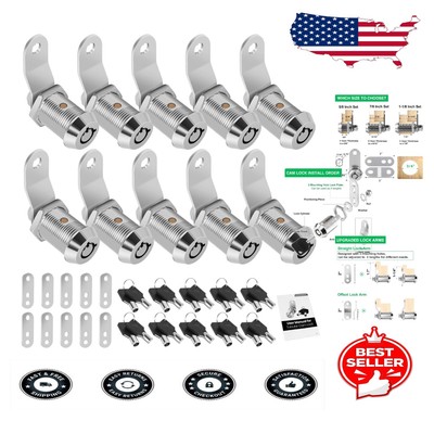 10 Pack Waterproof RV Cam Locks 7/8'' Keyed Alike - Chrome Finish Security