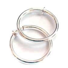 CLIP-ON EARRINGS PLATED SILVER HOOP EARRINGS 1 INCH HOOPS HYPO-ALLERGENIC HOOPS