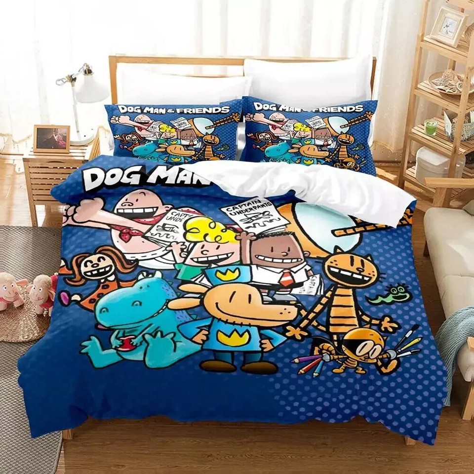 Dog Man and Cat Kid Bedding Set Boys Girls Twin Full Bed Duvet Cover