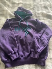 Vintage Boss America Embroidered Purple With Teal Hooded Sweatshirt Medium 90s