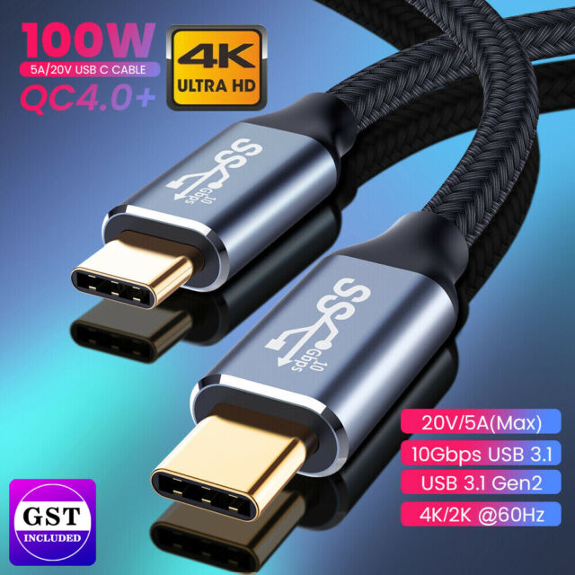 USB-C To USB-C 3.1 Gen 2 Cable Fast Charging 10Gbps 4K 100W Video Data Transfer