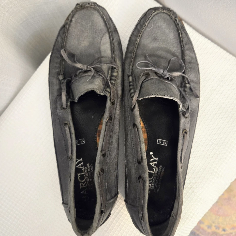 Barclay 皮革乐福鞋 尺码 11D 船鞋孔 领带 一脚蹬 灰色 休闲 阅读 — 第 2/4 张图片