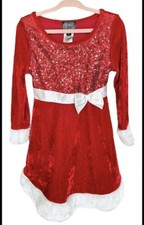 Red Sequin Velvet Santa Dress 4T Faux Fur White Trim