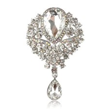 Womens Wedding Bridal Brooch Big Crystal Rhinestone Bouquet Pin Silver