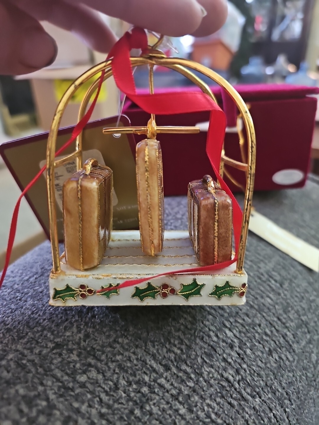 Dillards Trimmings Cloisonne Luggage Cart Rack Ornament 2004 Rare for