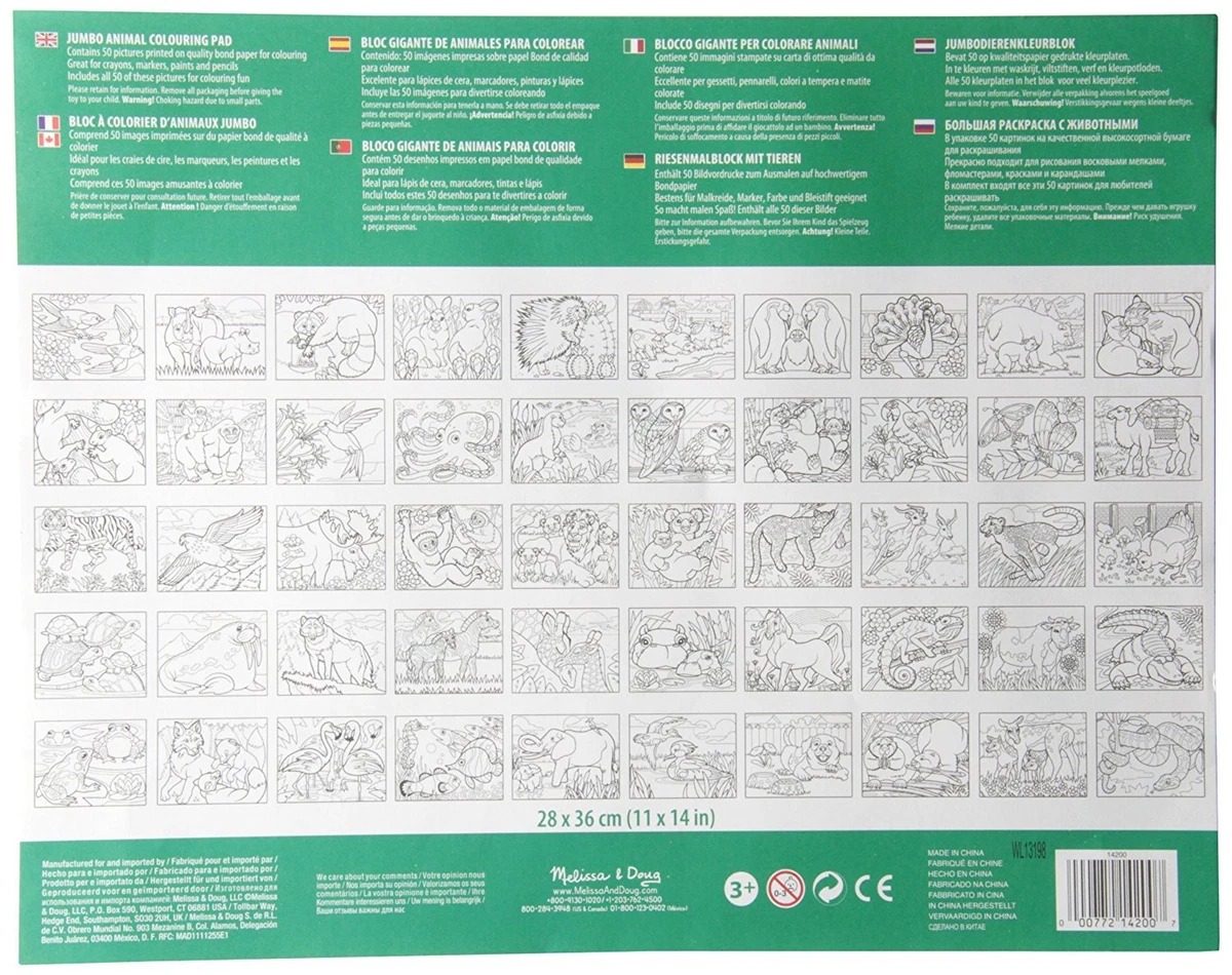 Melissa and Doug Jumbo Colouring Pad Animals 50 Pictures 14200 eBay