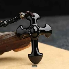 Classic Cross Black Obsidian Pendant Necklace Fashion Amulet Men Women Gift New