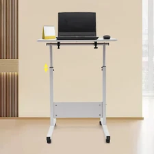 Rolling Laptop Desk Adjustable Height Computer Table Stand up Office Workstation