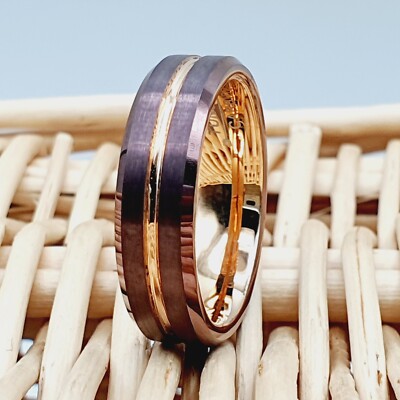 Chocolate Brown Rose Gold Tungsten Carbide Wedding Ring