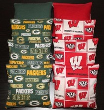 8 CORNHOLE BEANBAGS University of Wisconsin BADGERS Green Bay Packers Game Bags