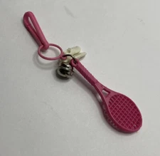 Vintage 1980s Plastic Bell Charm Hot Pink Tennis Racket W/ White Tennis Shoes