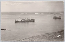 Arromanches France Real Photo Postcard RPPC Ship at the Harbor