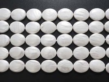 Plated White Mother of Pearl Oval Beads, 20x30mm, Flat Oval, 15" strand