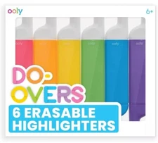 Ooly Do-Overs Erasable Highlighters, Set Of 6, Chisel Tip, Notes, Art, School, 