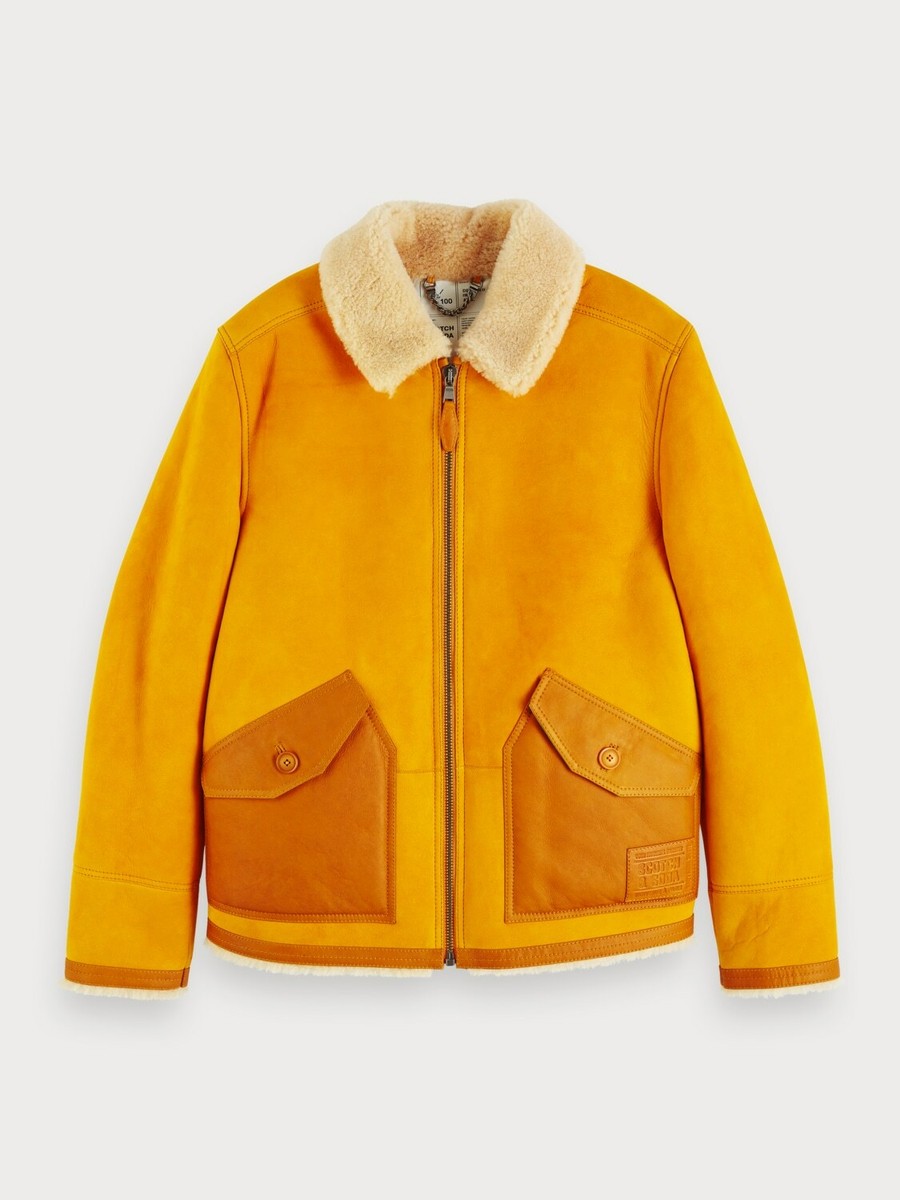 SCOTCH AND SODA SHEEP SUEDE SHEARLING JACKET IN SUNFLOWER YELLOW