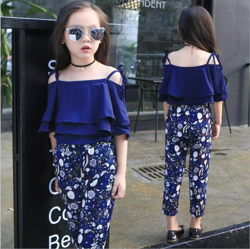 2pc Kids Baby Girls Fashion Korean Off Shoulder Blouse+floral