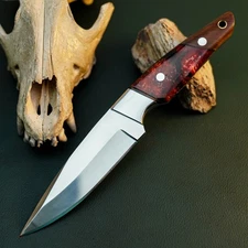 Gift-Ready 8.6" Damascus / Steel Knife Full Tang Hunt it Hunt + Leather Sheath