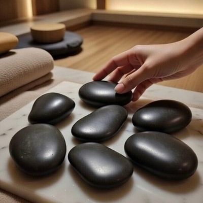 6er Hot Stone Set Basalt   Naturprodukt, Hot Stone Massage für Zuhause