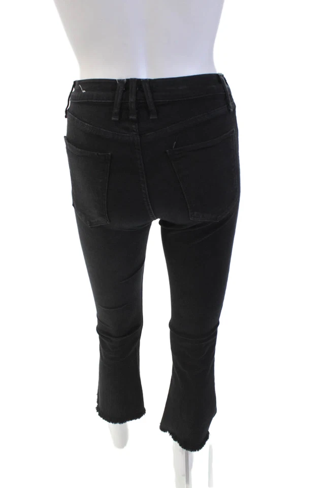 Pantalones de mezclilla McGuire para mujer de algodón con cremallera botón pierna recta lavado oscuro negros talla 24 EUR Foto 3 de 4