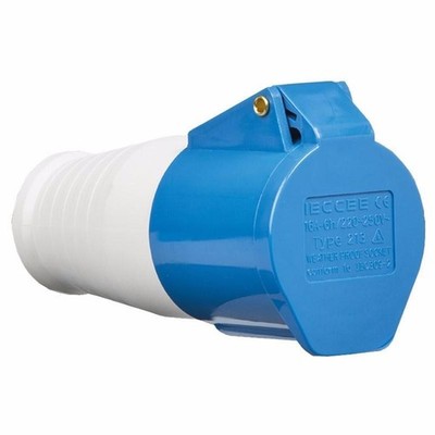 16A 230V IP44 Industrie 3 Pin 2P=E Inline Wohnwagen Buchse - Außeneinsatz