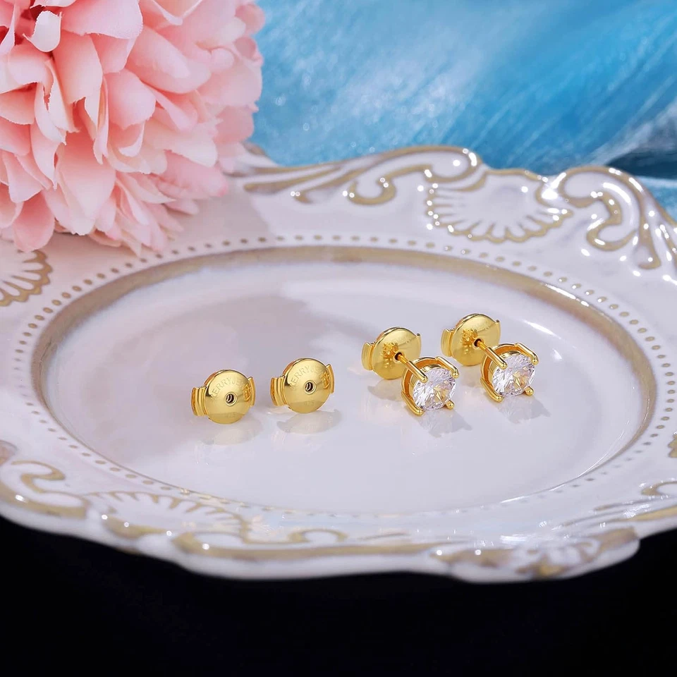 Brinco de bloqueio banhado a ouro 14K substituições para parafusos de diamante, 2 pares 925 ester - Imagem 3 de 4