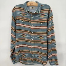 True Grit Spirit Of The Sky Southwest Serape Stripe Blue Pocket Men's Shirt XL