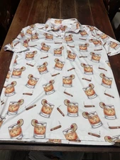 Mens Coby Steven’s Whiskey Cigar Polo Size XL Drinking Smoking