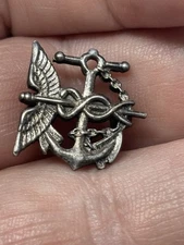 VTG WWII Dept Of Health Caduceus Anchor Medical Pin Sterling Silver - Blackinton