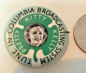 Vintage 1938 Celebrity Kitty Kelley CBS Radio Show Celluloid Pinback Pin Button