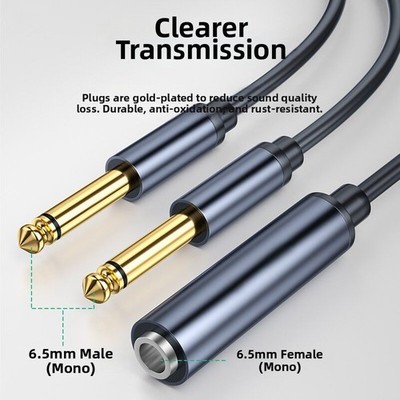 0,3m Audio 6.35mm Klinke Y-Adapter Kabel | Aux Y Splitter Verteiler Weiche