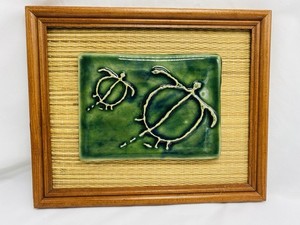 VINTAGE BOB HOENIG FRAMED CERAMIC GREEN SEA TURTLE MAUI HAWAII POTTERY
