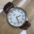 Vintage Timex Indiglo Men Dress Brown Leather Quartz Analog 34mm Watch 7 1/2"