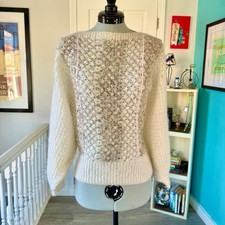 Vintage '80s Mohair Sweater with Bateau Neck and Dolman Sleeves size S 