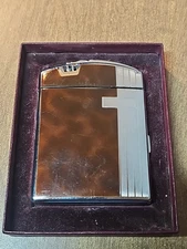 RONSON LIGHTER & CIGARETTE CASE WITH CHROME & TORTOISE BROWN ENAMEL