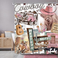 Western Cow Shower Curtain 60Wx72H Inch Cowgirl Farmhouse Boho Highland Cow