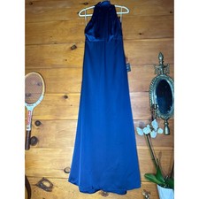 NWT Lulus Regal Loveliness Blue Satin Pleated Mock Neck Maxi Dress Bridesmaid S